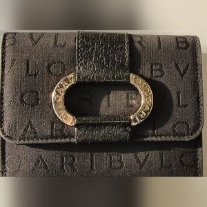 BVLGARI Canvas Leather Bifold Wallet Black